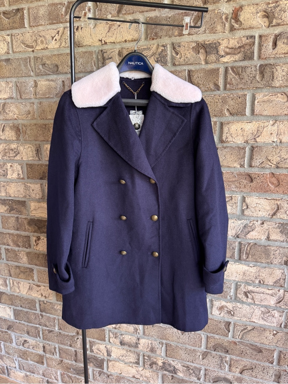 Belle & Bloom Liberty Sherpa Collar Wool Blend Coat L NWT Navy Peacoat - Picture 2 of 11
